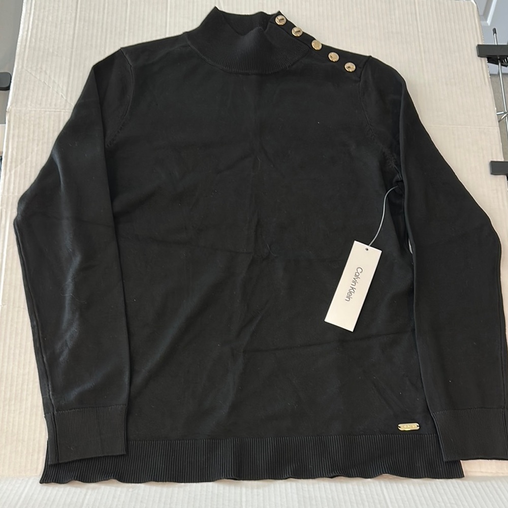 NWT Calvin Klein Black Button-Detail Women’s Sweater